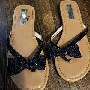 Rhinestone bow flip flops